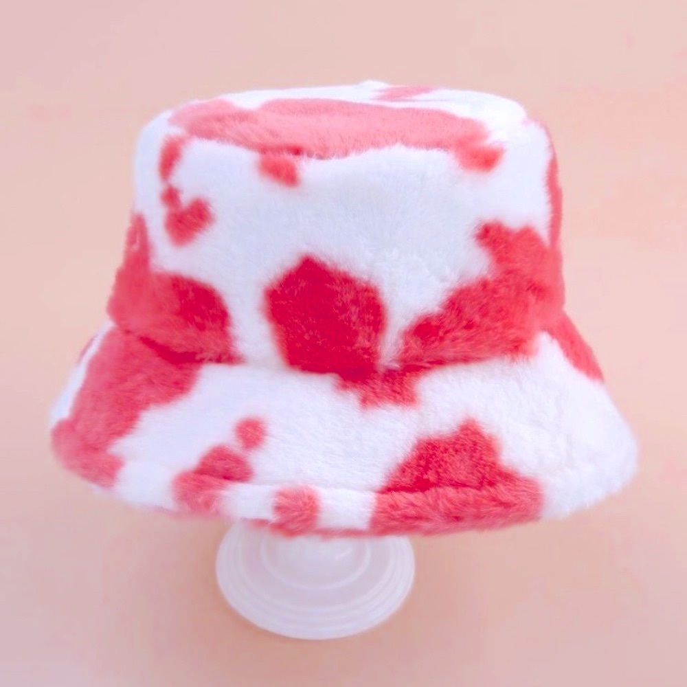 2 Tone Plush Pink & White Plush Lined Super Soft Bucket Hat